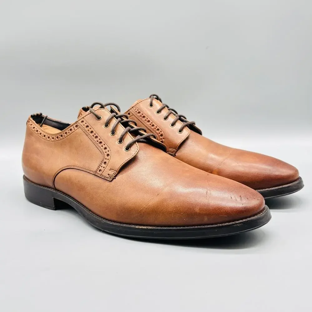 Cole Haan Shoes Mens 12 Brown Leather Grand OS Plain Toe Oxford Lace Up Dress
